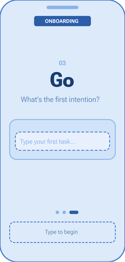 Onboarding step 3: Go — what's the first intention?